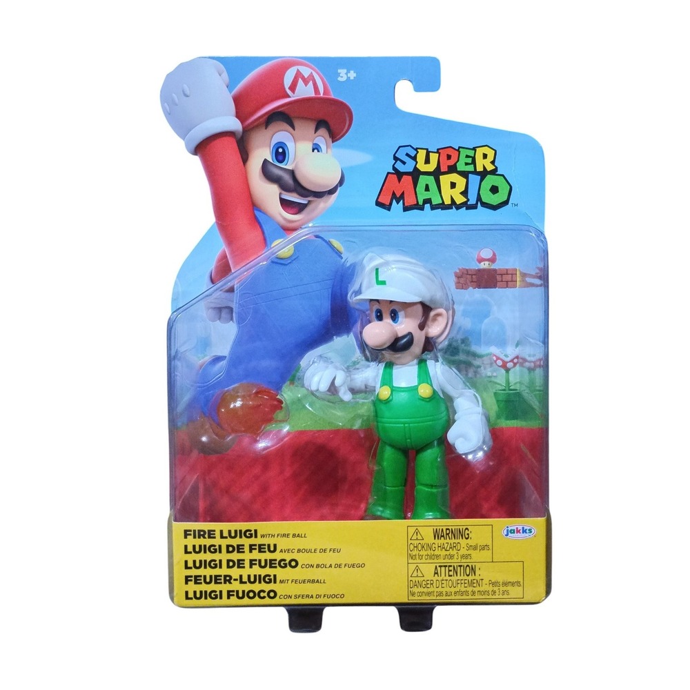 Jakks Pacific Super Mario Fire Luigi 4" Action Figure w/ Fireball Accessory